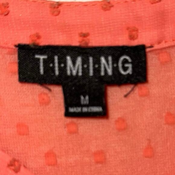 Timing Coral Sheer Sleeveless Blouse Swiss Dot Pintuck Button Top Size M Cute - Picture 3 of 5